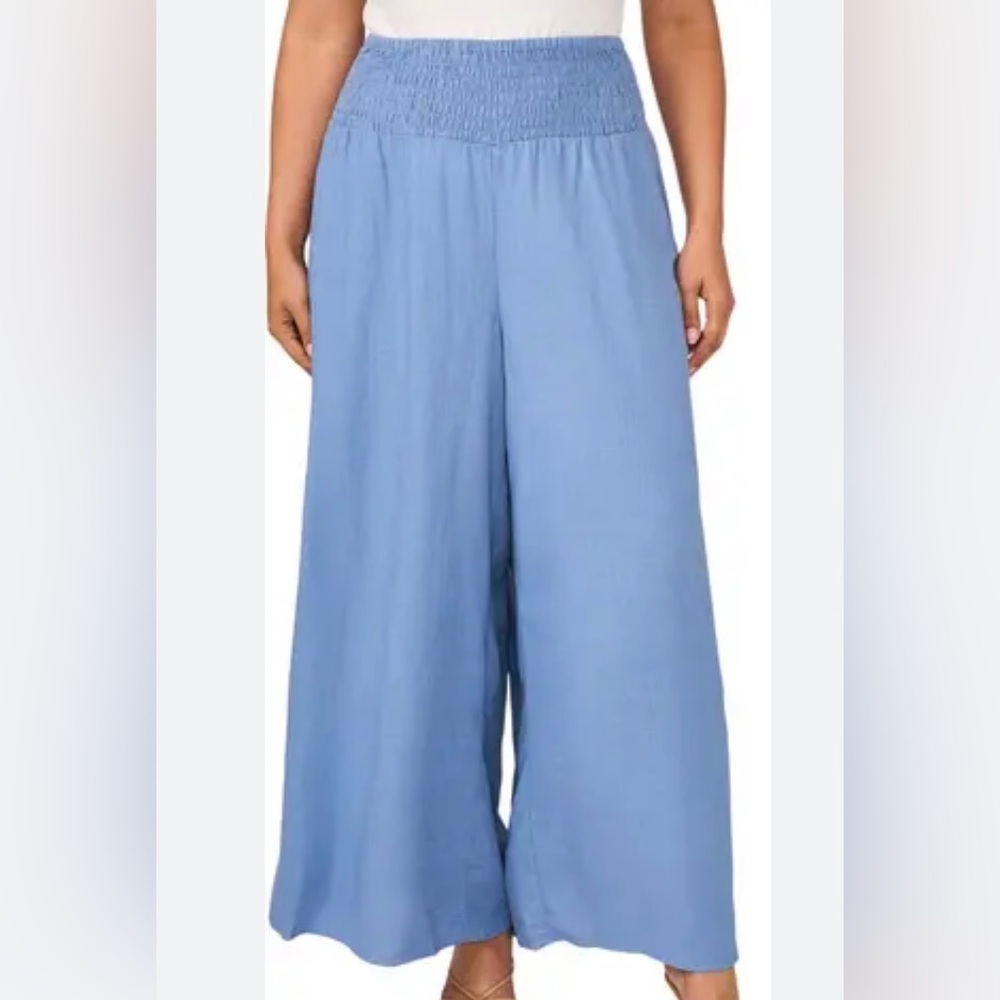 Zac & Rachel Chambray Blue Smocked Waist Wide Leg Pants